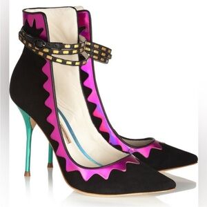 Sophia Webster Black and Pink Heels with Turquoise Accents